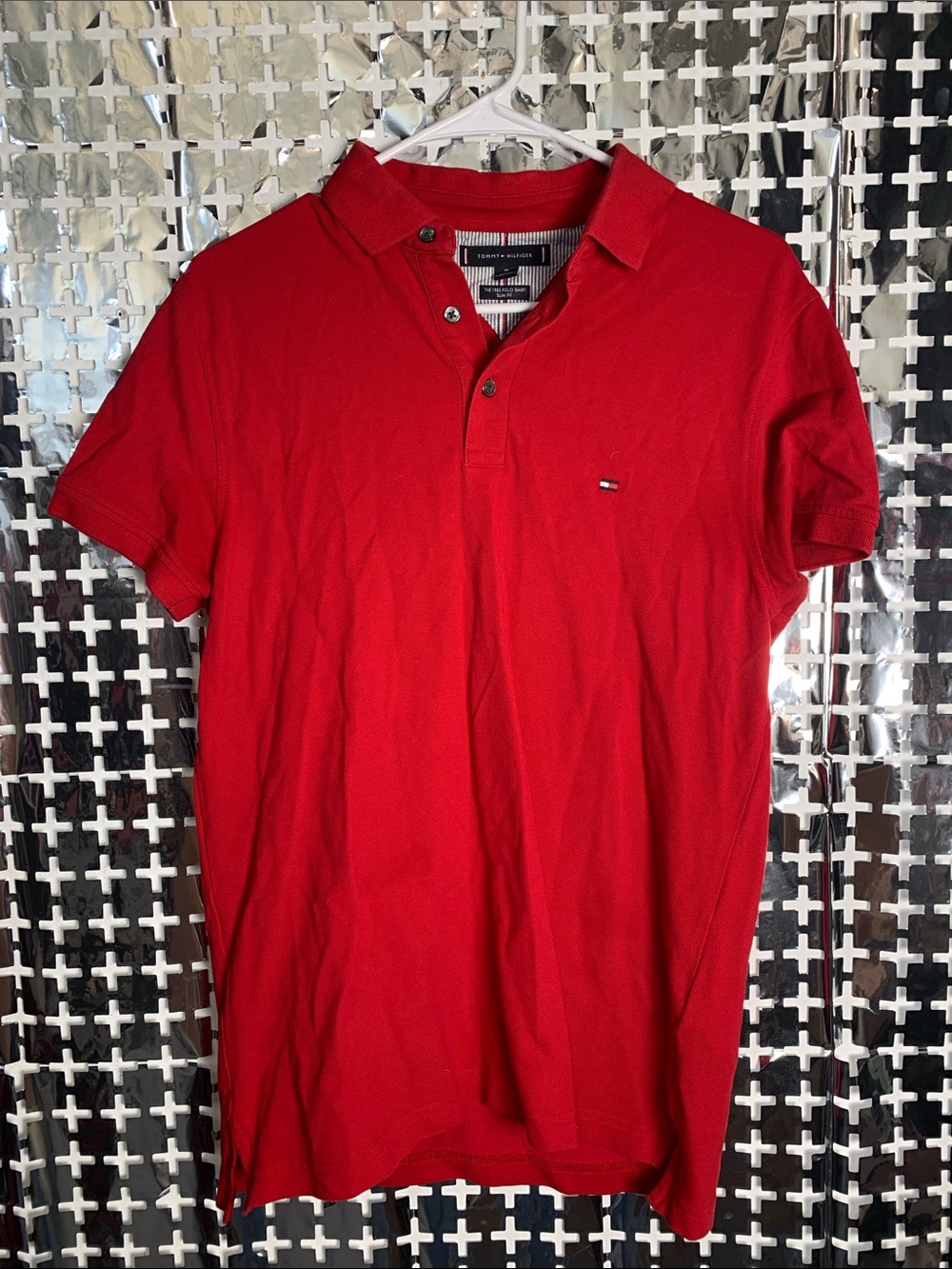 Tommy Hilfiger Men’s Red Short-Sleeve Polo with Chest Flag